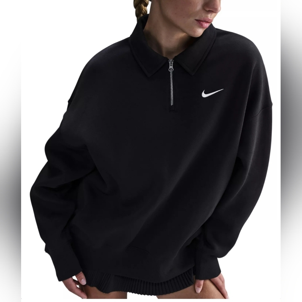 Nike Sportswear Phoenix Fleece Black 1/2 Zip Polo Sweatshirt NWT Sporty Feminine